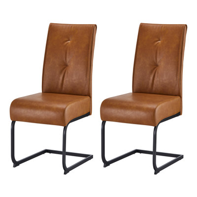 49.5cm H Upholstered Metal Cantilever Chair in Brown