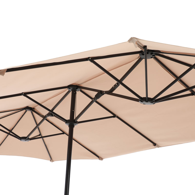 Ensemble de salle à manger d'extérieur en acier et en rotin 7 pièces avec parasol Leonard