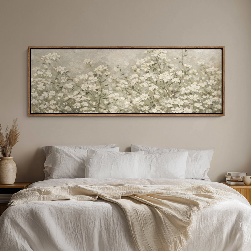 Art mural encadré sur toile - Champ de fleurs sauvages blanc doux dans une palette neutre et calme - 16 po x 24 po, 24 po x 36 po