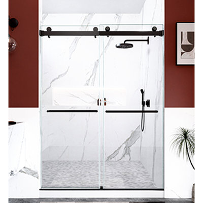 Double Sliding Shower Door, 56" - 60"w X 80"h, 3/8 Inches  10mm  Thick Tempered Glass, Matte Black Adjustable Width, Reversible Installation, , Water Tight, Build Setup, Waterproof Seal, Framework