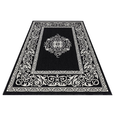 Magnifique tapis intérieur / extérieur noir Ramos