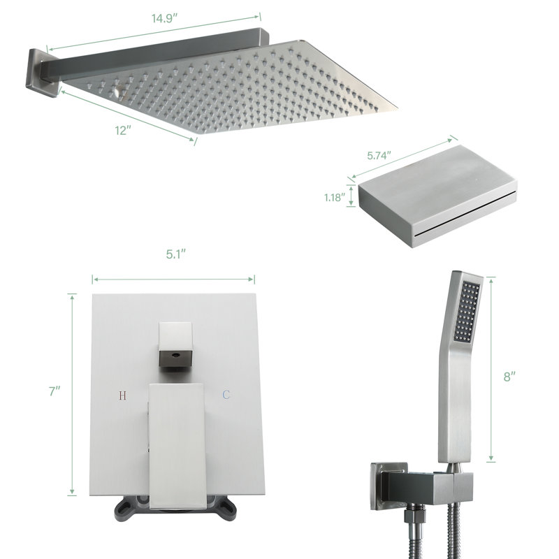 Complete Shower System with Rough in-Valve, Brushed Nickel
