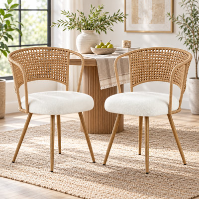 UNAA 2-Piece Wicker Dining Chairs With Soft Cushion, Metal Legs, Farmhouse Style For Kitchen