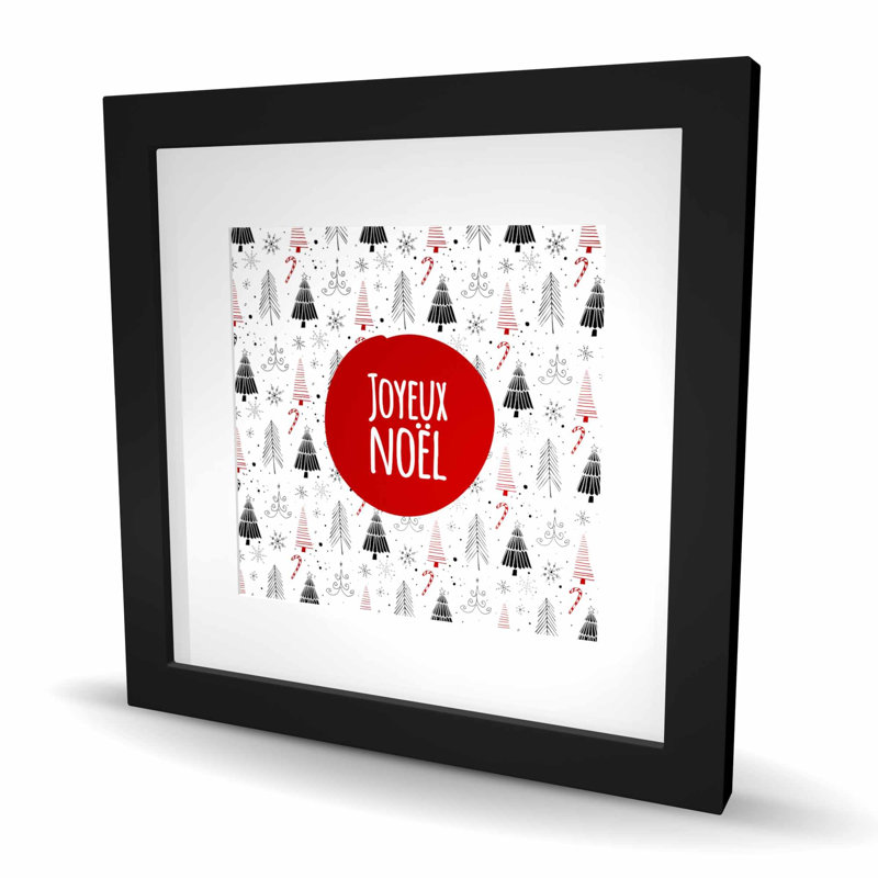 «Merry Christmas - Trees Holiday», reproduction encadrée avec passe-partout | Décoration, H 16 po x l 16 po, Noir