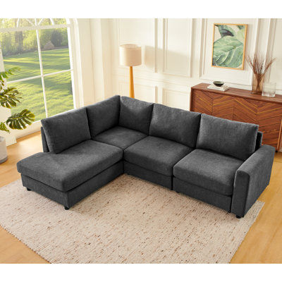 Daneka 100" L-Shaped Sectional Couch with Reversible Chaise, Modern Deep 3-Seater Corner Sofa, Comfy Chenille Cloud Couches by Latitude Run