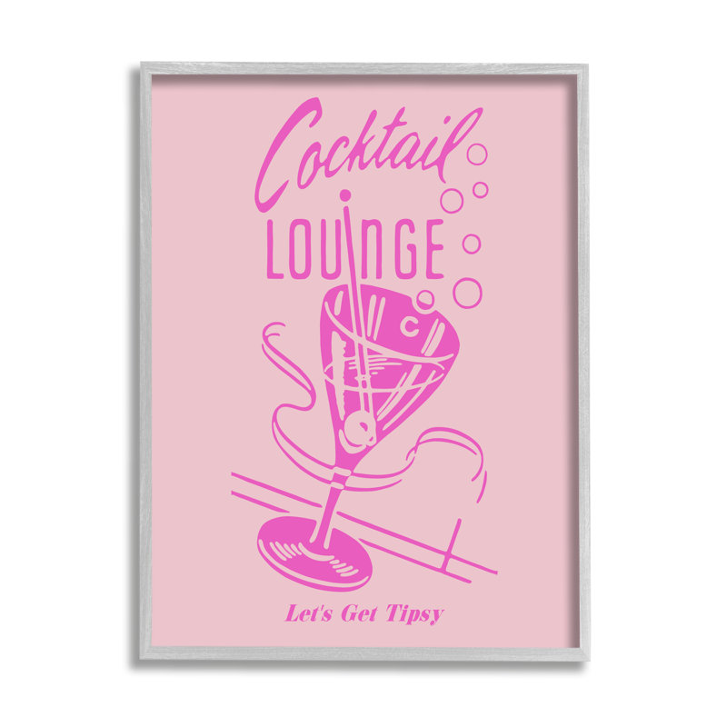 «Pink Cocktail Lounge» encadré sur bois par Lulusimon, H 30 po x l 24 po x P 1,5 po, Cadre flottant métallique doré