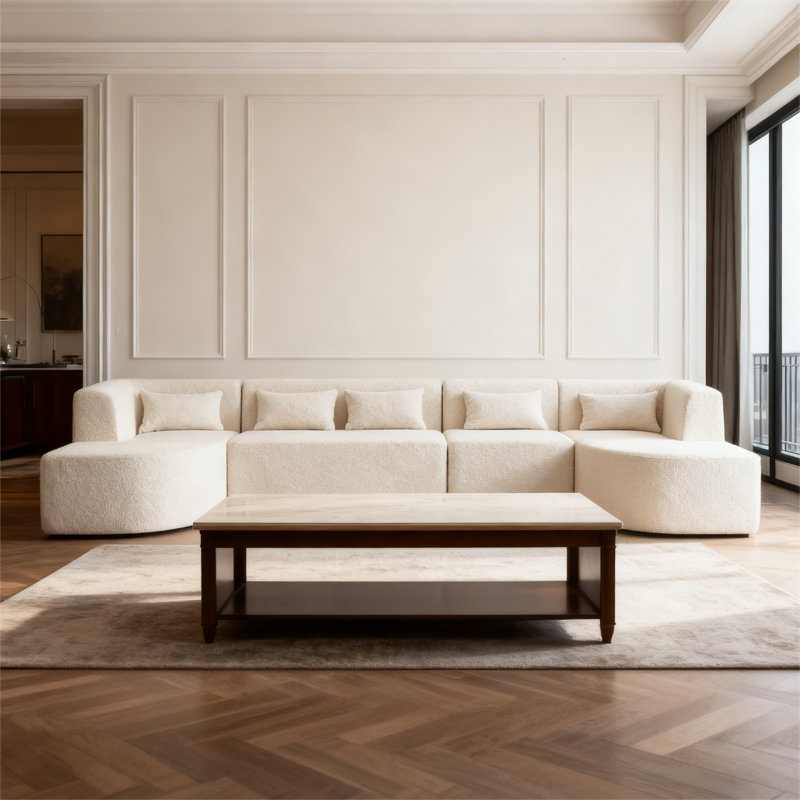 Canapé modulaire 144 "sans os avec deux méridiennes pour le salon, beige, Beige Boucle