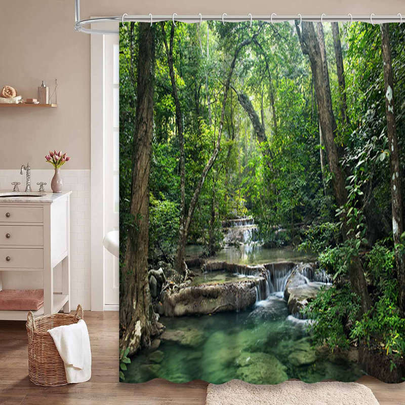 Rideau de douche vert avec 12 crochets Streaming Waterfall, L 72 po x l 84 po
