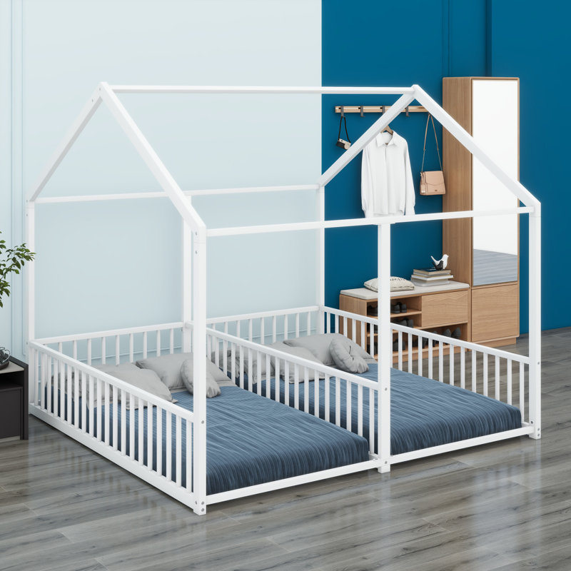 Cadre de lit pour enfant en métal avec silhouette de cadre pour enfants, Blanc