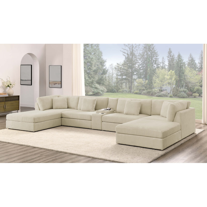 Brionca Corduroy U-Shaped Sectional Symmetrical, Beige Corduroy