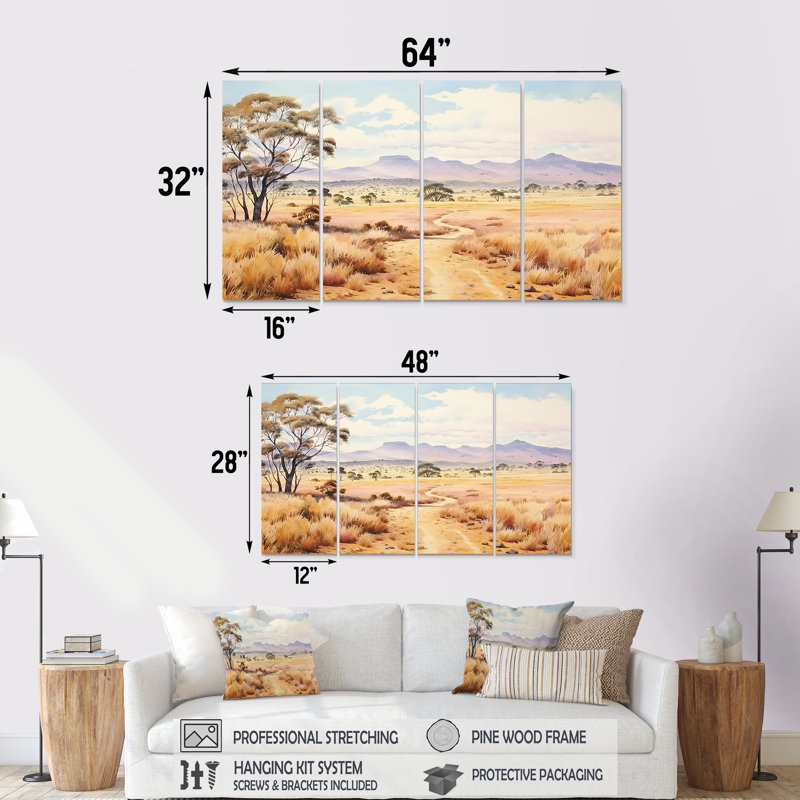Ensemble de 4 pièces d'art australien, "Outback australien" - Australie, H 28 po x l 48 po