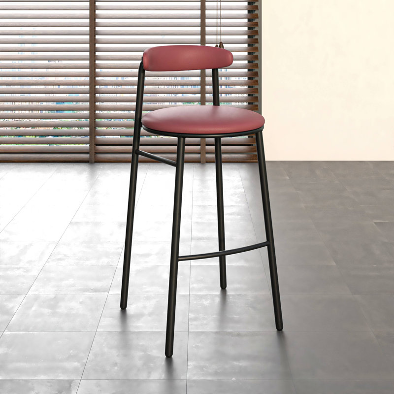 Upholstered Counter Stool with Metal Frame, Burgundy