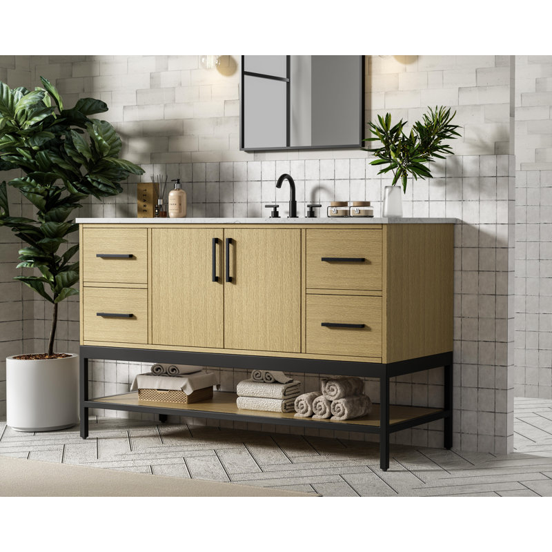 54 inch Single Bathroom Vanity, Honey Brown