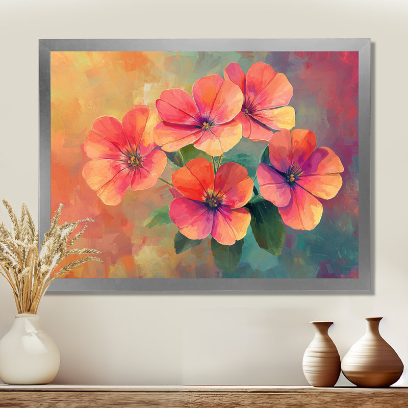 «Neon Geranium Fields Pop Art I - Geraniums», reproduction d'art sur toile encadrée, H 34 po x l 44 po, Cadre simple