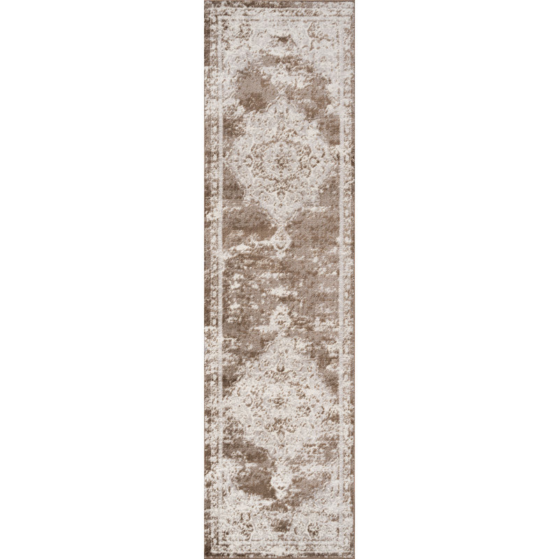 Verena Ornate Medallion Modern Brown/Cream Rug, Runner 2'3" x 10'