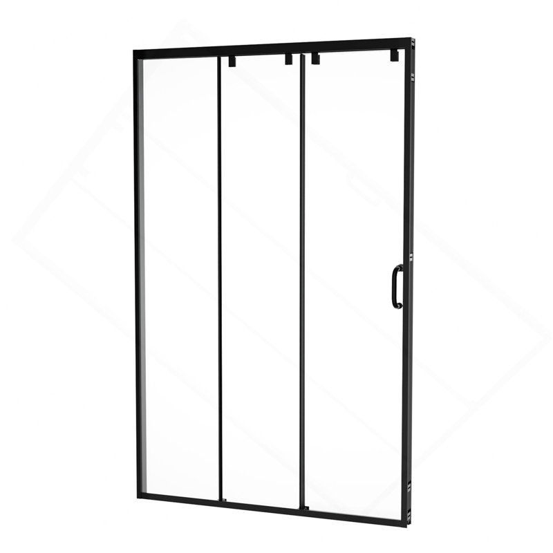 Porte de douche coulissante triple 48 po x H 76 po (8 mm) en verre transparent, cadre en acier inoxydable, Matte Black