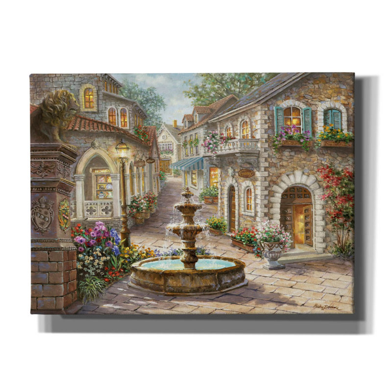 Art mural sur toile Epic Graffiti «Cobblestone Fountain» par Nicky Boehme, 54 po x 40 po, H 40 po x l 54 po