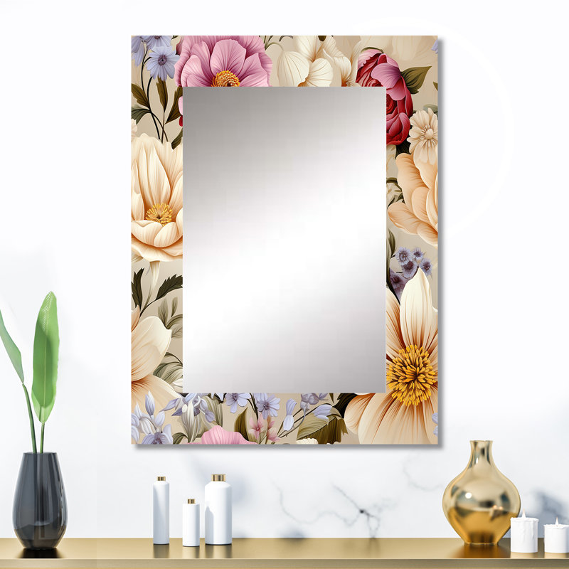 Spring Bouquet Botanical Pattern - Floral Mirror, Cottage Unique Wall Mirror, Printed Metal Art, 32" x 24"