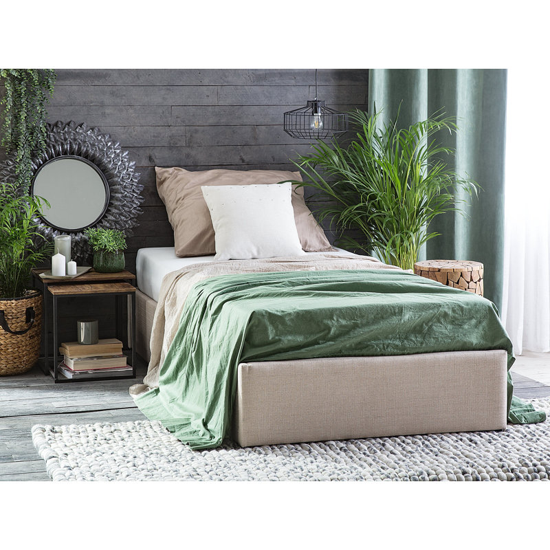 Amara Upholstered Ottoman Storage Bed, Beige, European Single (90 x 200 cm)