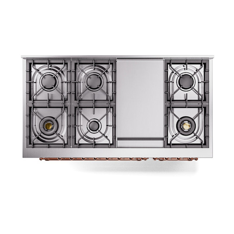 ILVE Nostalgie II Noblesse 48 inch Dual Fuel Range (8 Sealed Burners + Griddle, Triple Glass Door, RAL), Copper