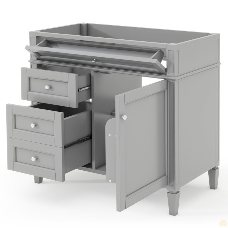 Meuble-lavabo de 36 po sans lavabo supérieur, armoire de rangement de salle de bain avec 2 tiroirs et un tiroir basculant (PAS D'ÉVIER DE BAC)