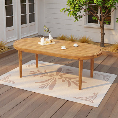 70" Oval Acacia Wood Outdoor Dining Table with Slatted Top, Weathered