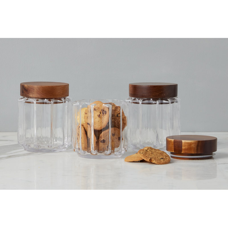 Fluted Glass Canister, Wood Lid, Small