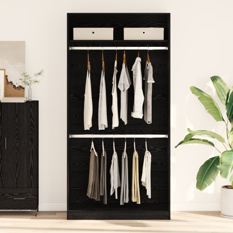 Wardrobe Set Of 2 Black Oak Engineered Wood 50 X 200 Cm, 200cm H x 100cm W x 50cm D