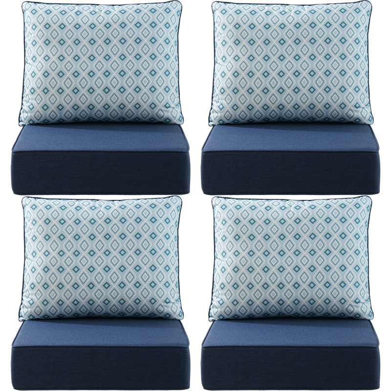 Ensemble de coussin d'assise et de dossier en polyester résistant aux intempéries Deb, 4, L 24 po x P 24 po, Bleu