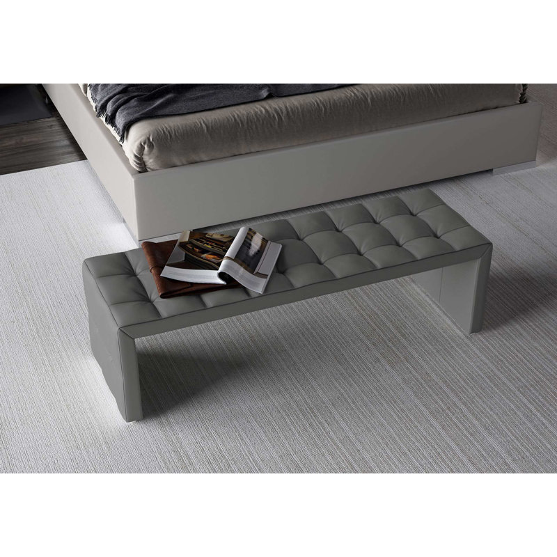 Vasili Genuine Leather Bench, Warm Gray
