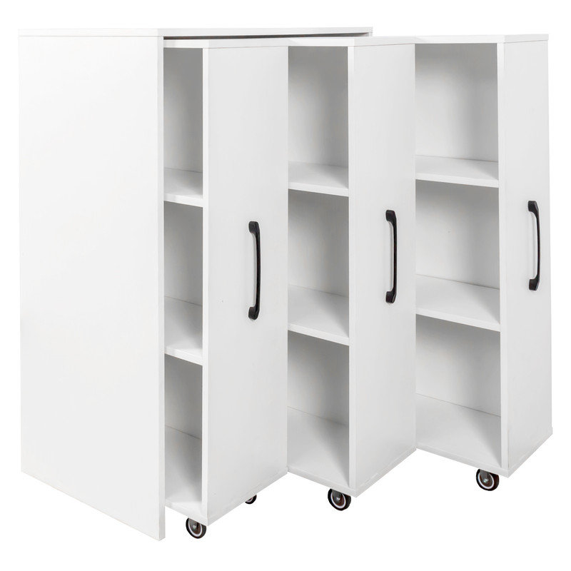 Bibliothèque blanche de 29,92 po avec 3 portes et roulettes coulissantes pour le bureau à domicile et le salon