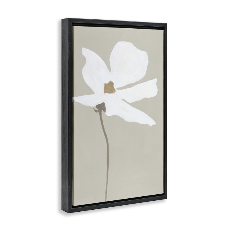 Toile flottante encadrée «White Flower Sprout» par Design Fabrikken, Cadre flottant noir de jais, H 31 po x l 21 po