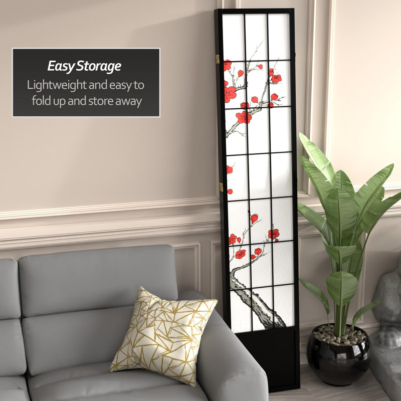 83.5" Cherry Blossom Shoji Room Divider, Black, 3