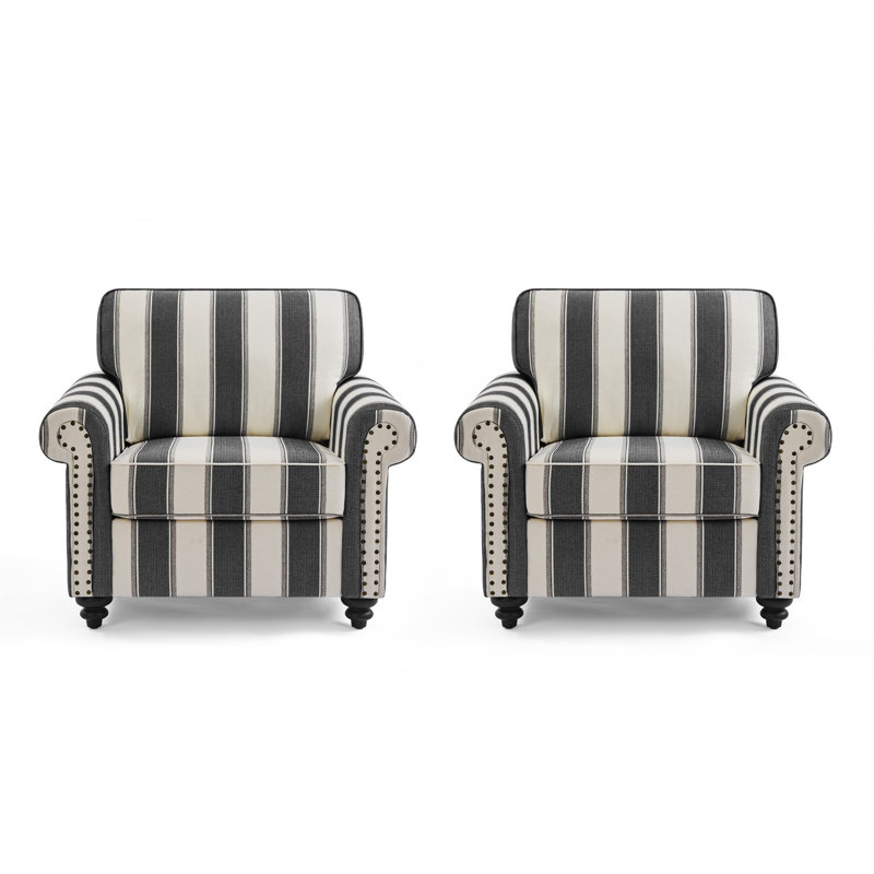 Fauteuil rembourré en mélange de coton, Rayé noir