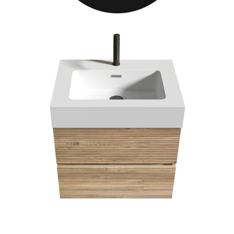 Meuble-lavabo mural avec lavabo à quartz blanc et tiroirs à fermeture en douceur, conception moderne