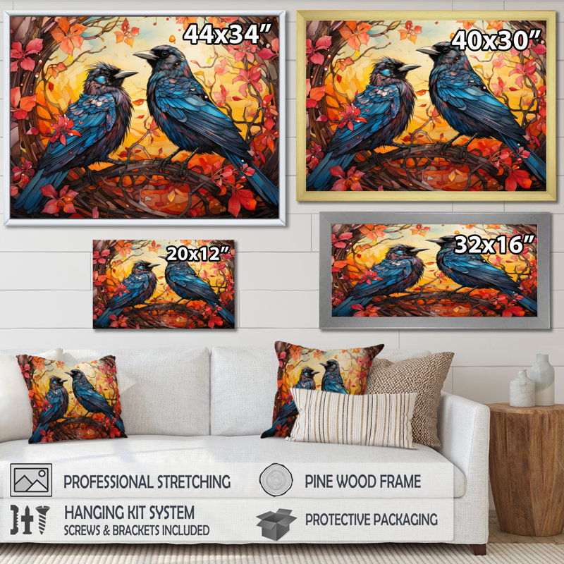Crow Crowed Sovereigns - Animals Canvas Art Print, Cadre doré à une seule photo, H 16 po x l 32 po x P 1 po