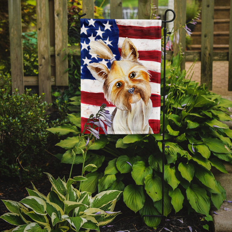 2 côtés en polyester de 2 côtés american drapeau de jardin, Yorkshire-terrier Yorkie