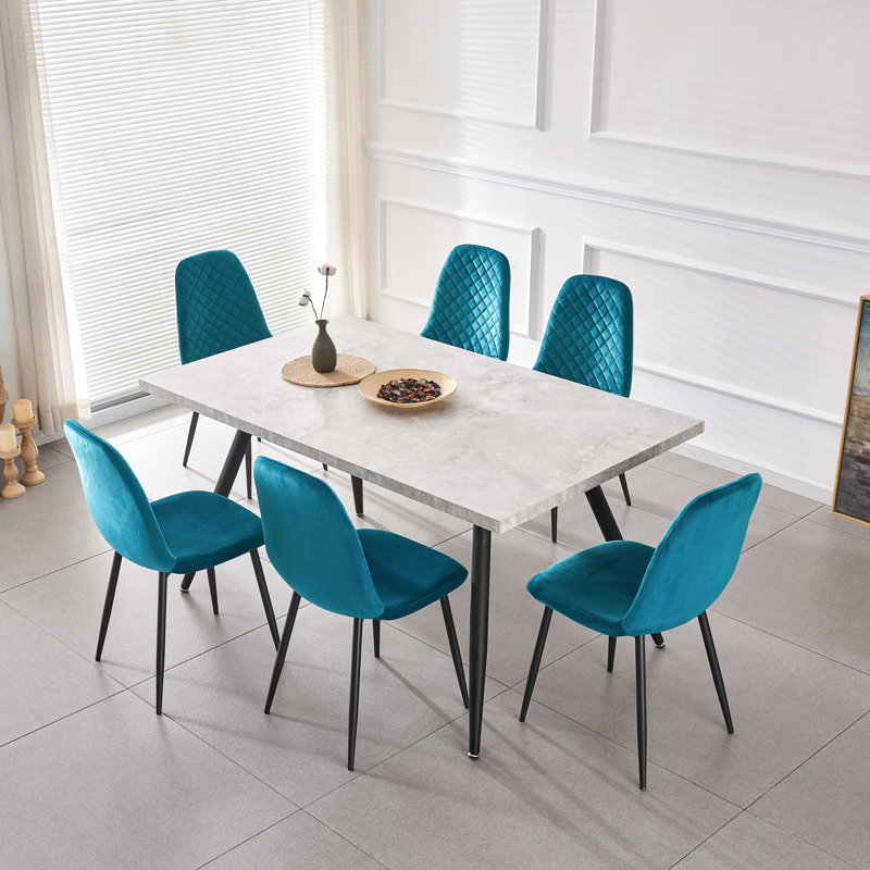 Wellersburg Modern Velvet Upholstered Armless Dining Chair, Dark Teal Velvet, Black
