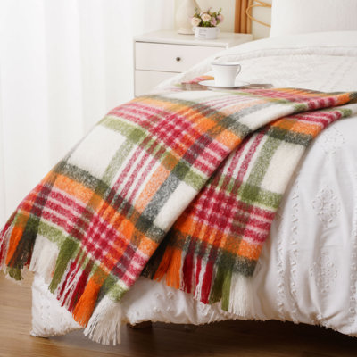 Plaid Throw Blanket For Couch Bed, Soft Mohair Tartan Plaid Blanket, Farmhouse Style Checkered Pattern, Throw Blanktes For Home Decor(50"X60")