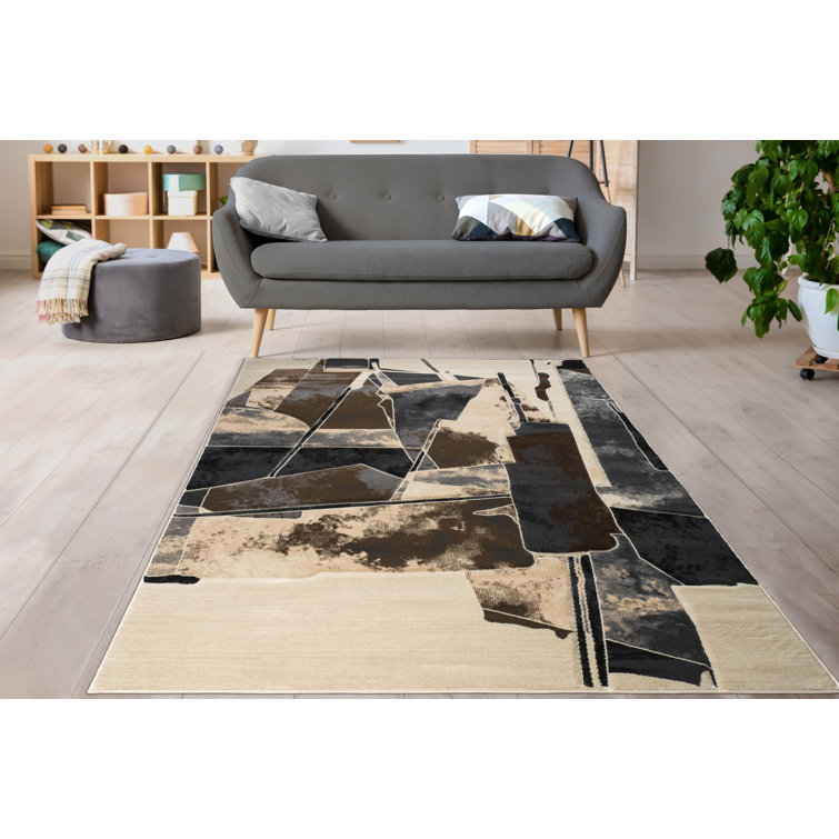 Tyanka Abstract Area Rug In White/Anthracite Grey