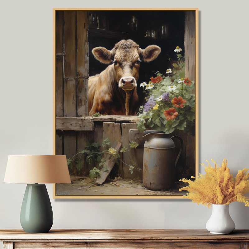 Brackeen Cow Rustic Charm III - vache, art mural, H 32 po x l 16 po x P 1 po, Cadre flottant érable