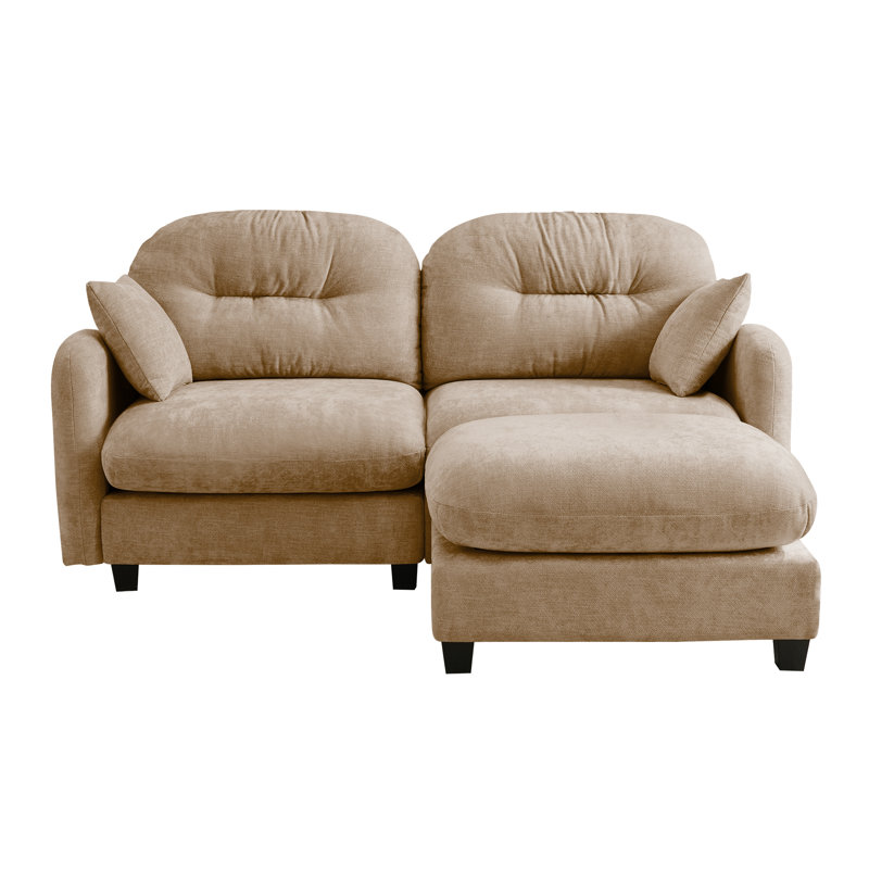 Canapé modulaire en L avec repose-pieds Cloud, revêtement en chenille douce, dossier rembourré capitonné, mousse haute densité pour des espaces polyvalents