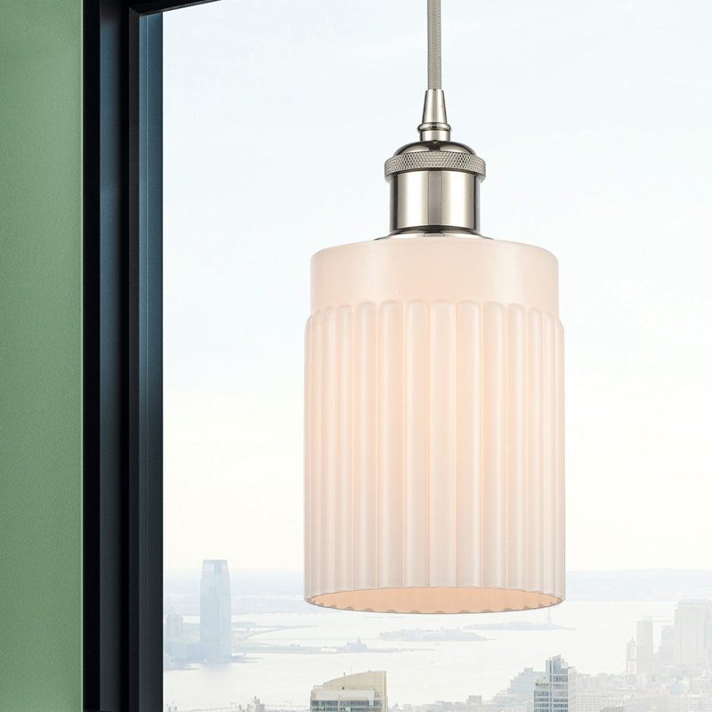 Kamena 1 - Light Single Pendant, Matte White, 6 Watt Vinage LED Bulb, Polished Nickel