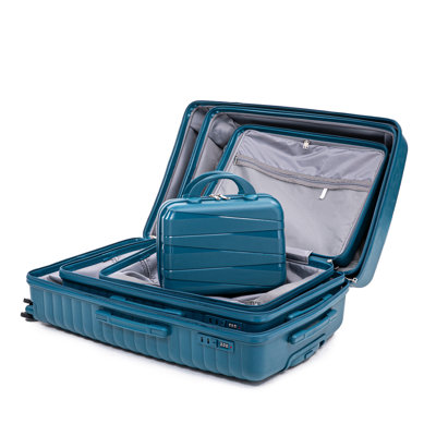 14 "/ 20" / 24 "/ 28" 4 pièces / ensemble dans un bagage à roulettes en PP, une valise de transport, une tringle en fer, une serrure à mot de passe à combinaison, un étui à cosmétiques de 14 po (bleu)