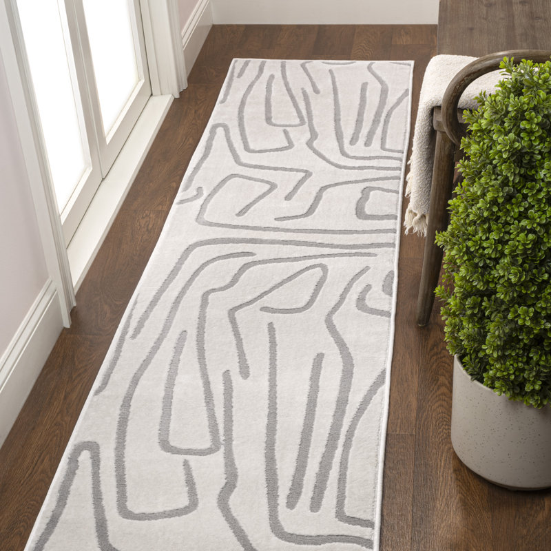 Tapis blanc / gris clair Sauvanne, Tapis de couloir 2 pi x 8 pi