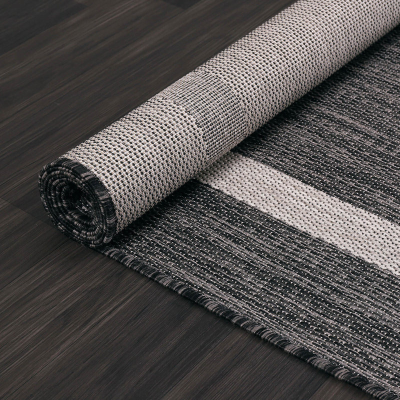 Waikiki Geometric Indoor/Outdoor Rug, Rectangle 10' x 14', Dark Gray