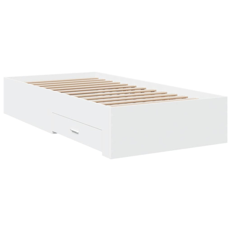 Vidaxl Bed Frame With Drawers Engineered Wood, European Single (90 x 200cm), White