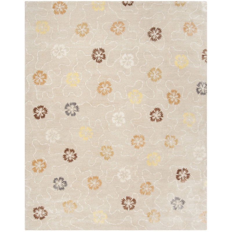 Coreatha Martha Stewart Viscos/Wool Floral Rug in Beige, Rectangle 9'6" x 13'6"