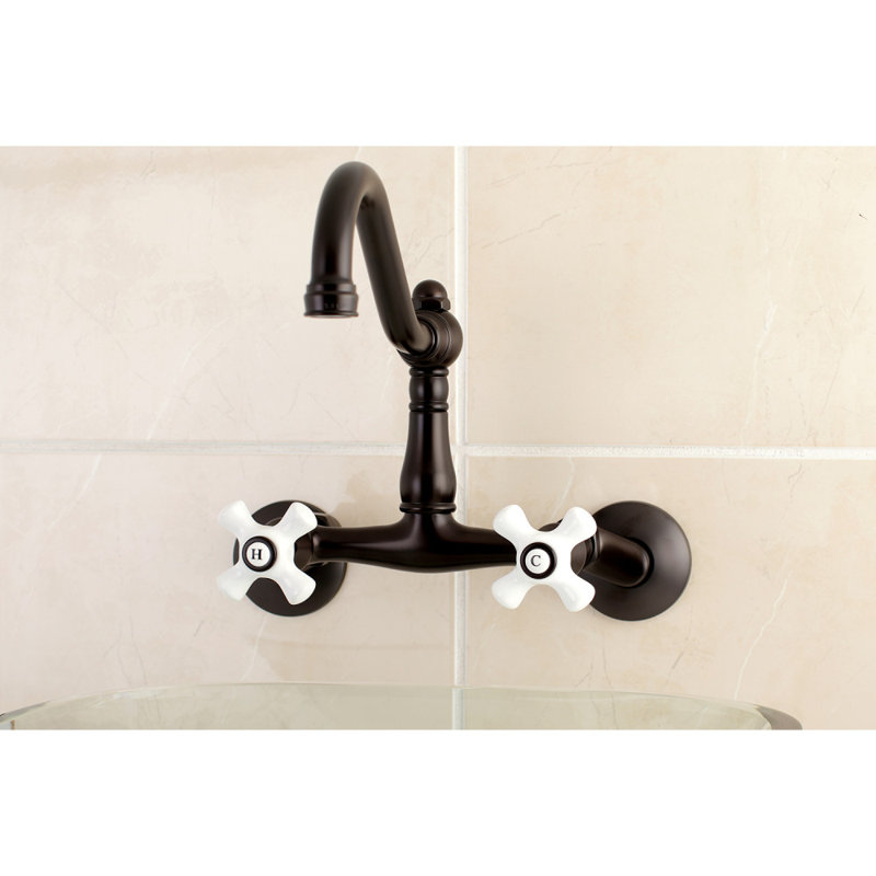 Kingston Brass Vintage Double-Handle 2-Hole Wall-Mount Bridge Kitchen Faucet, Oil Rubbed Bronze
