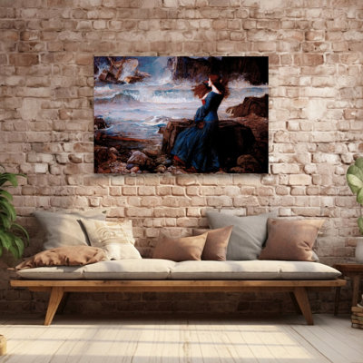 Miranda, The Tempest Classic Abstract Orchid Coastal Nature Wall Art Print by John William Waterhouse - Wrapped Canvas Print